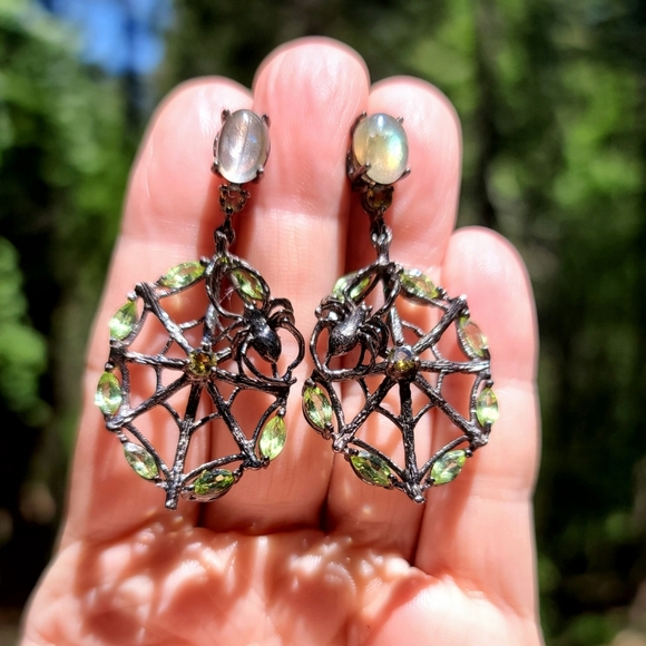 Peridot Labradorite citrine gemstone sterling 🕸 spiderweb earrings - Picture 8 of 12